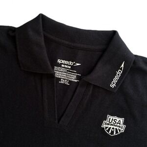 Speedo USA Swimming Polo Shirt Black 7200118 Embroidered Logo Women's Size M NWT